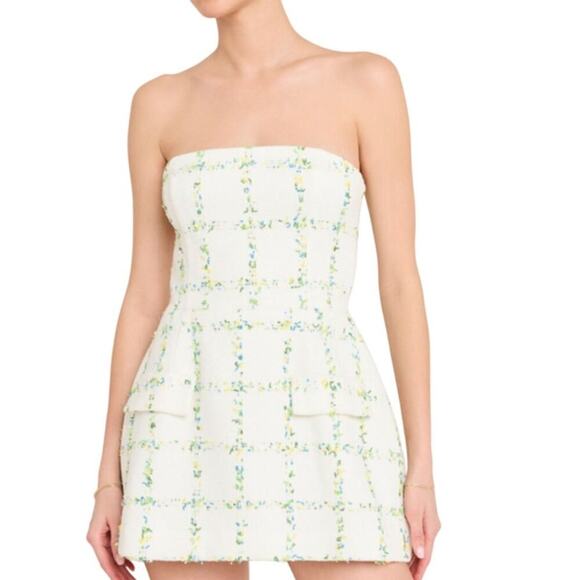 NWT Amanda Uprichard Bethany Tweed strapless yellow romper size extra large - Picture 5 of 11